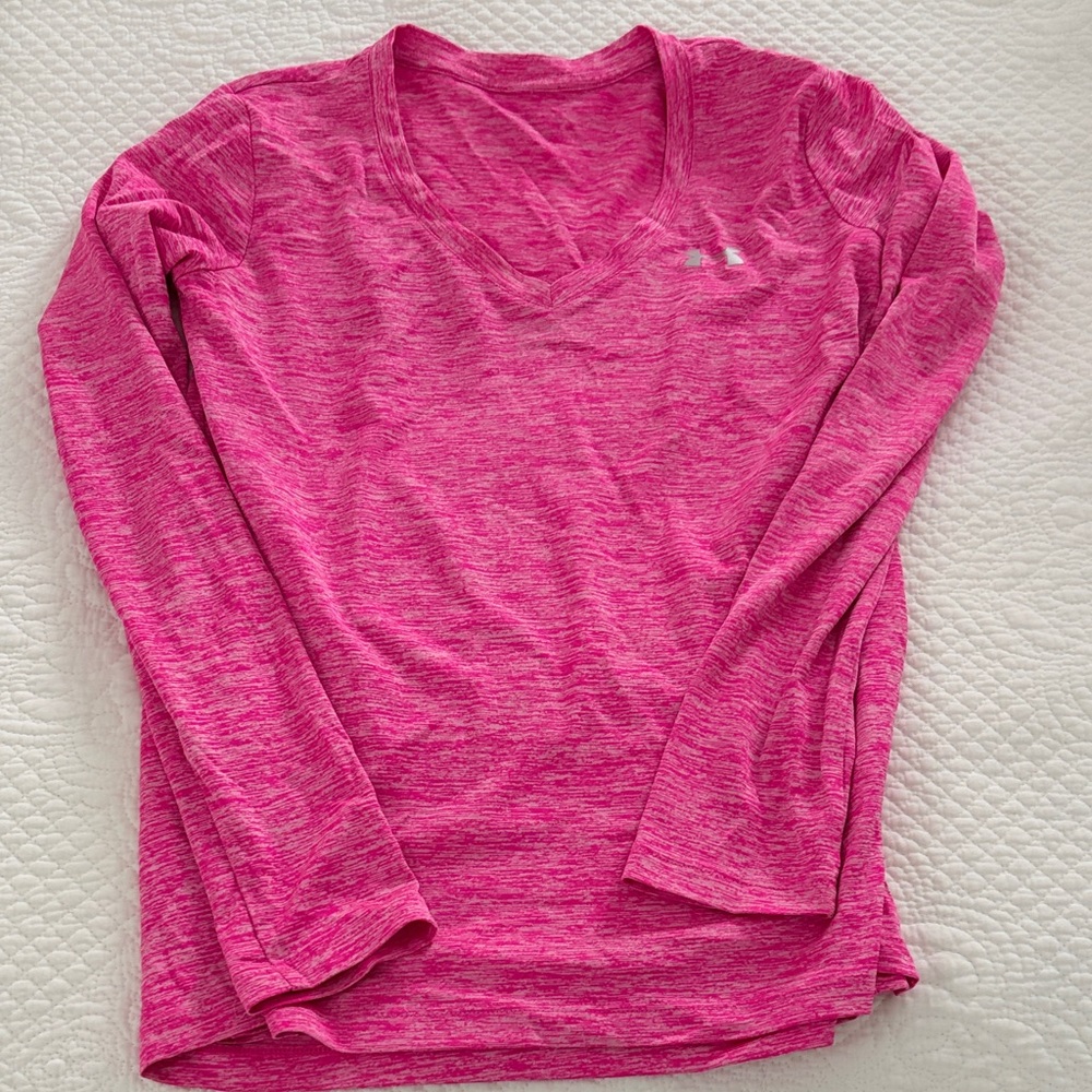 Under Armour Bright Pink Heather V-Neck Long Sleeve Top